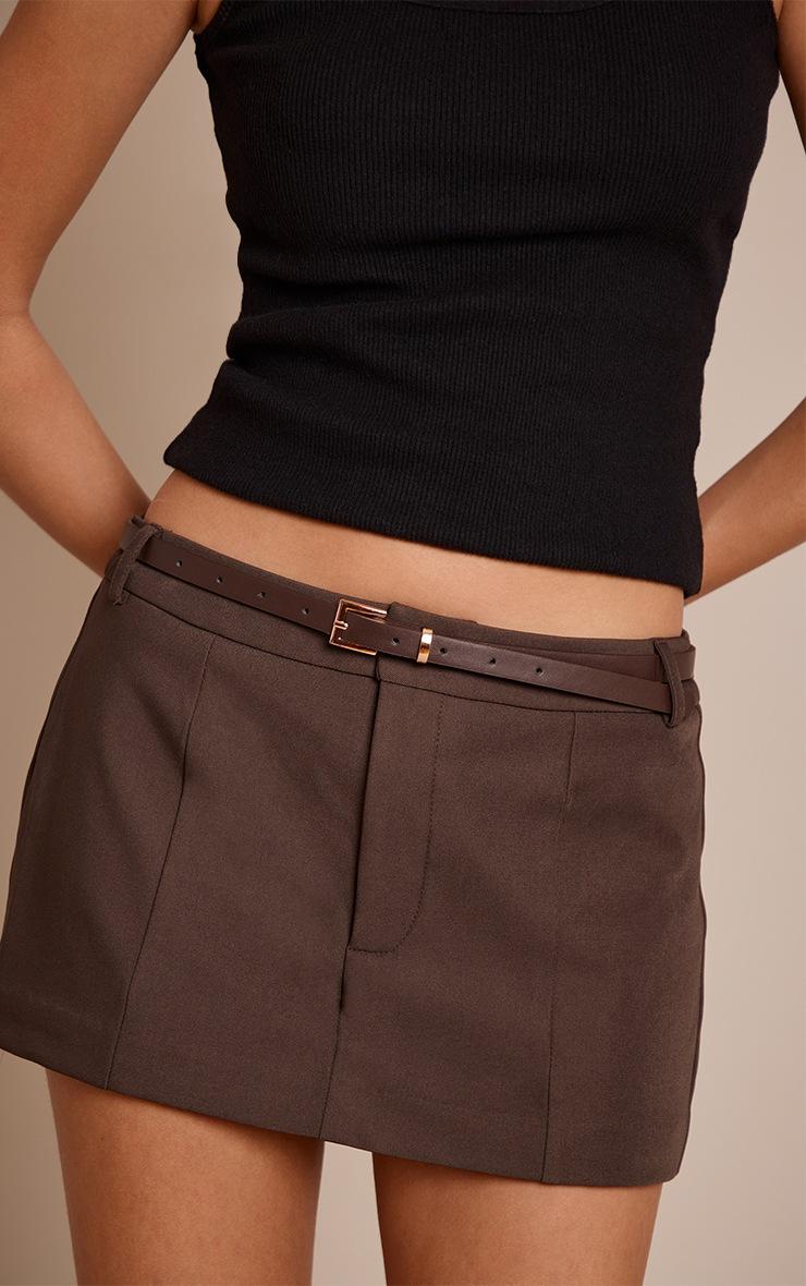 Pretty Little Thing Chocolate Woven Belted Skirt