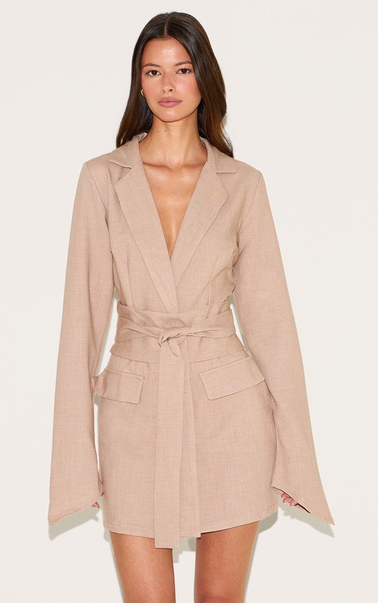 Pretty Little Thing Clay Woven Belted Blazer Dress