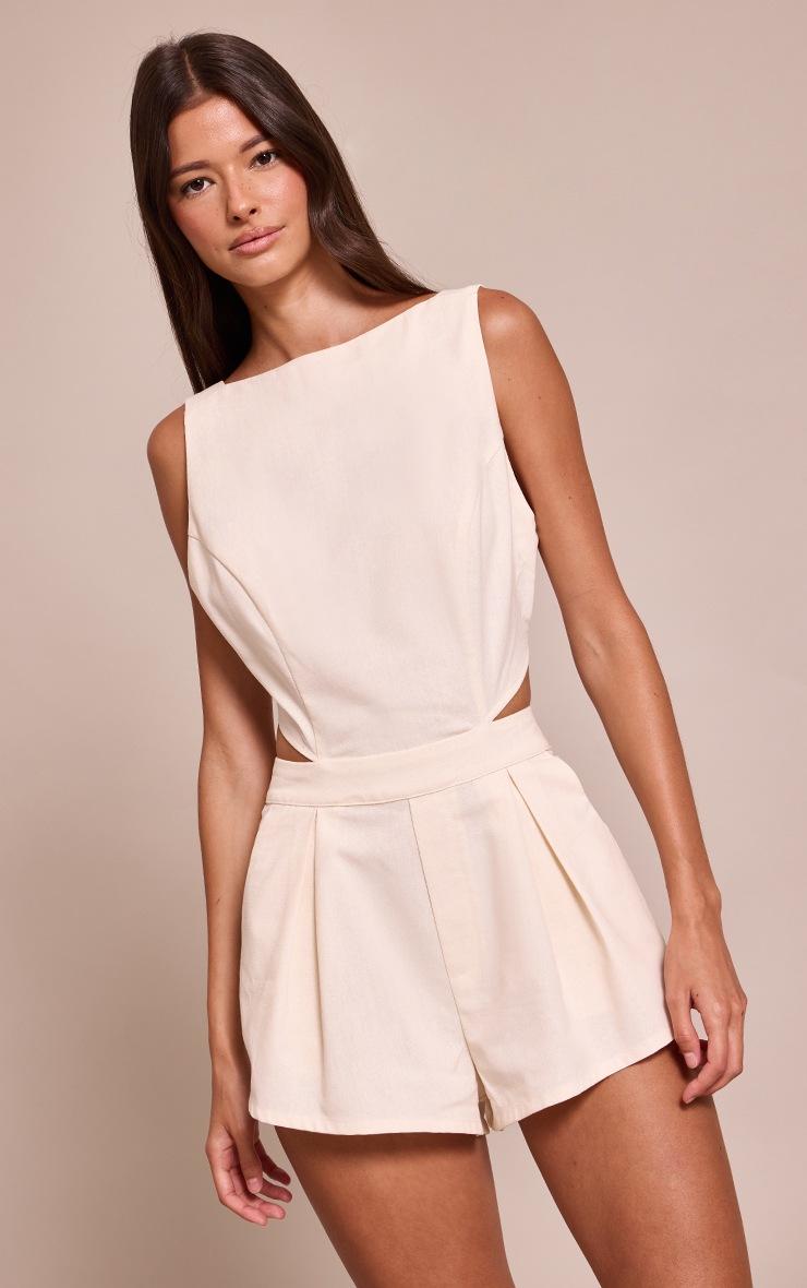 Pretty Little Thing Cream Cut Out Romper