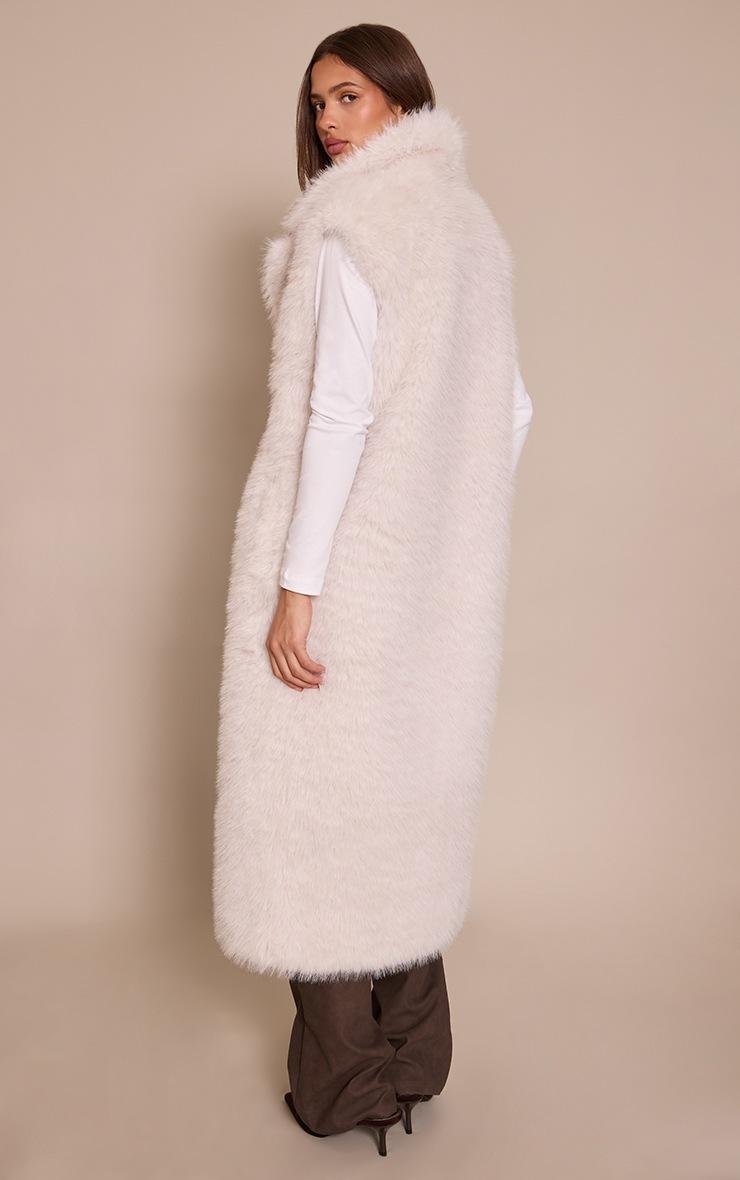 Pretty Little Thing Cream Faux Fur Maxi Vest
