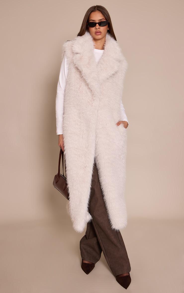 Pretty Little Thing Cream Faux Fur Maxi Vest