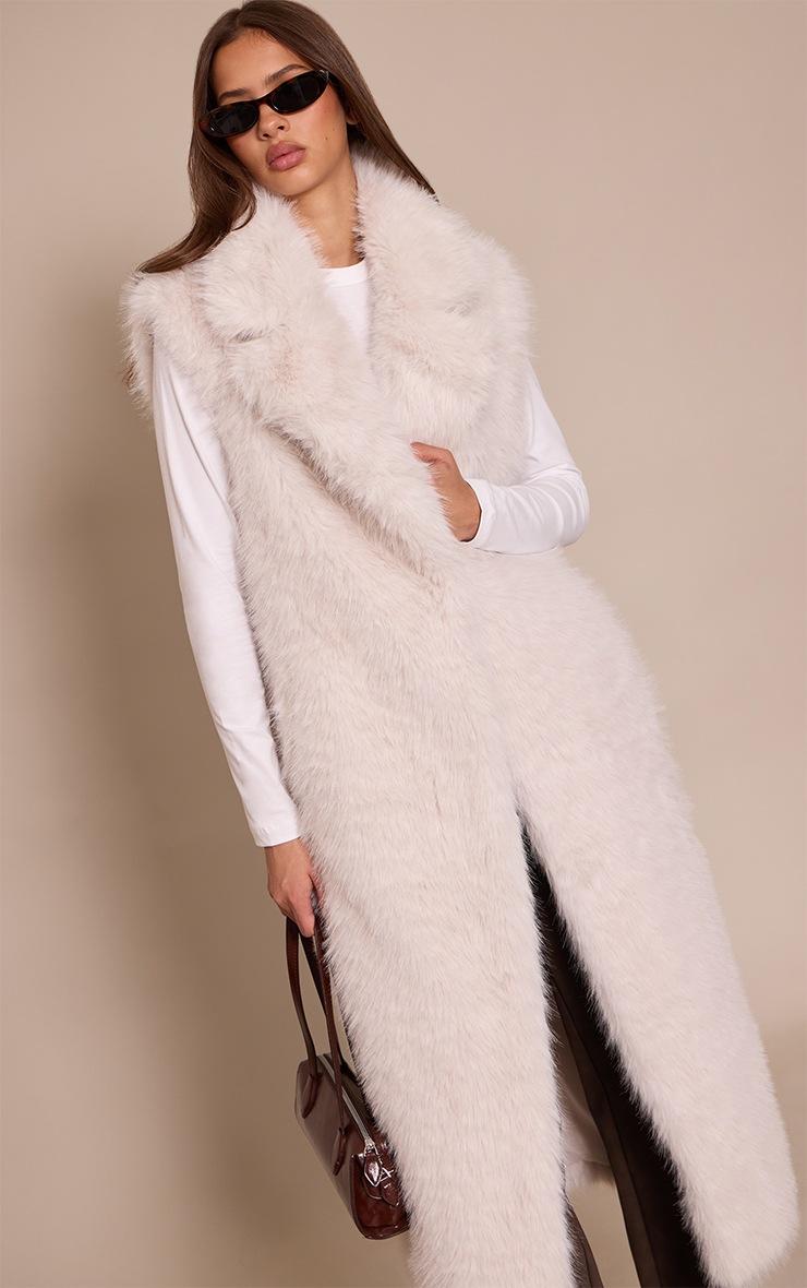 Pretty Little Thing Cream Faux Fur Maxi Vest