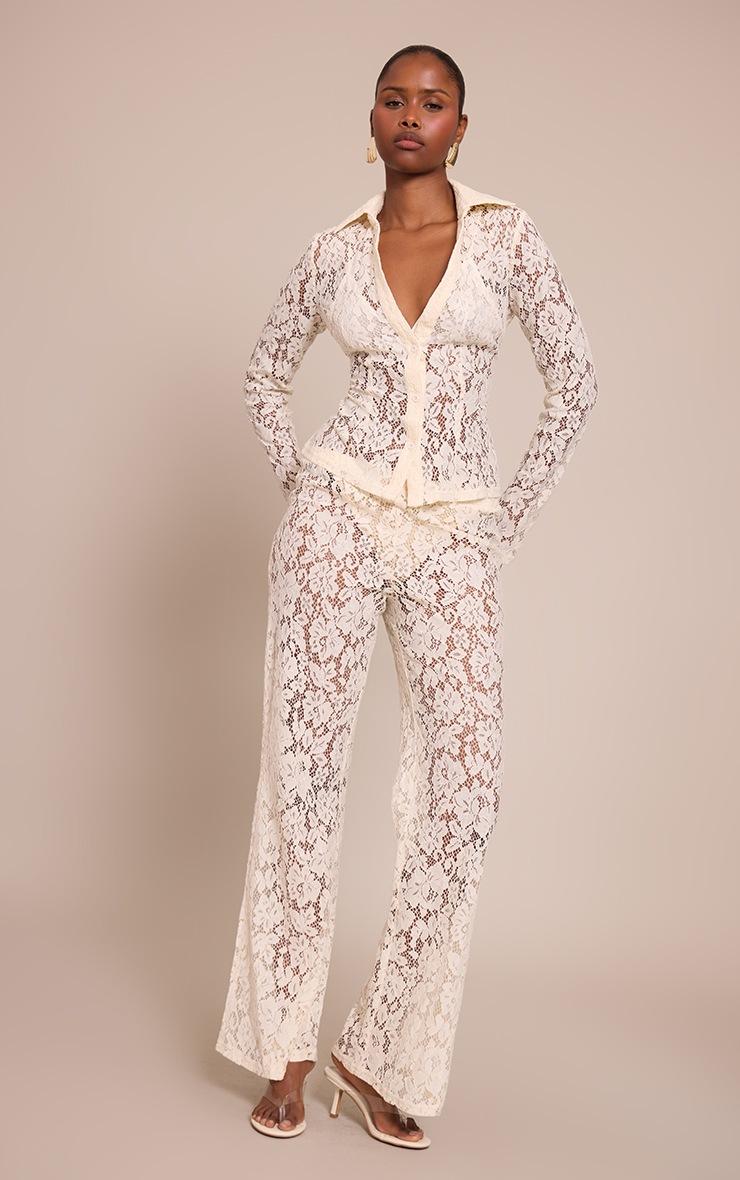 Pretty Little Thing Cream Lace Long Sleeve Shirt
