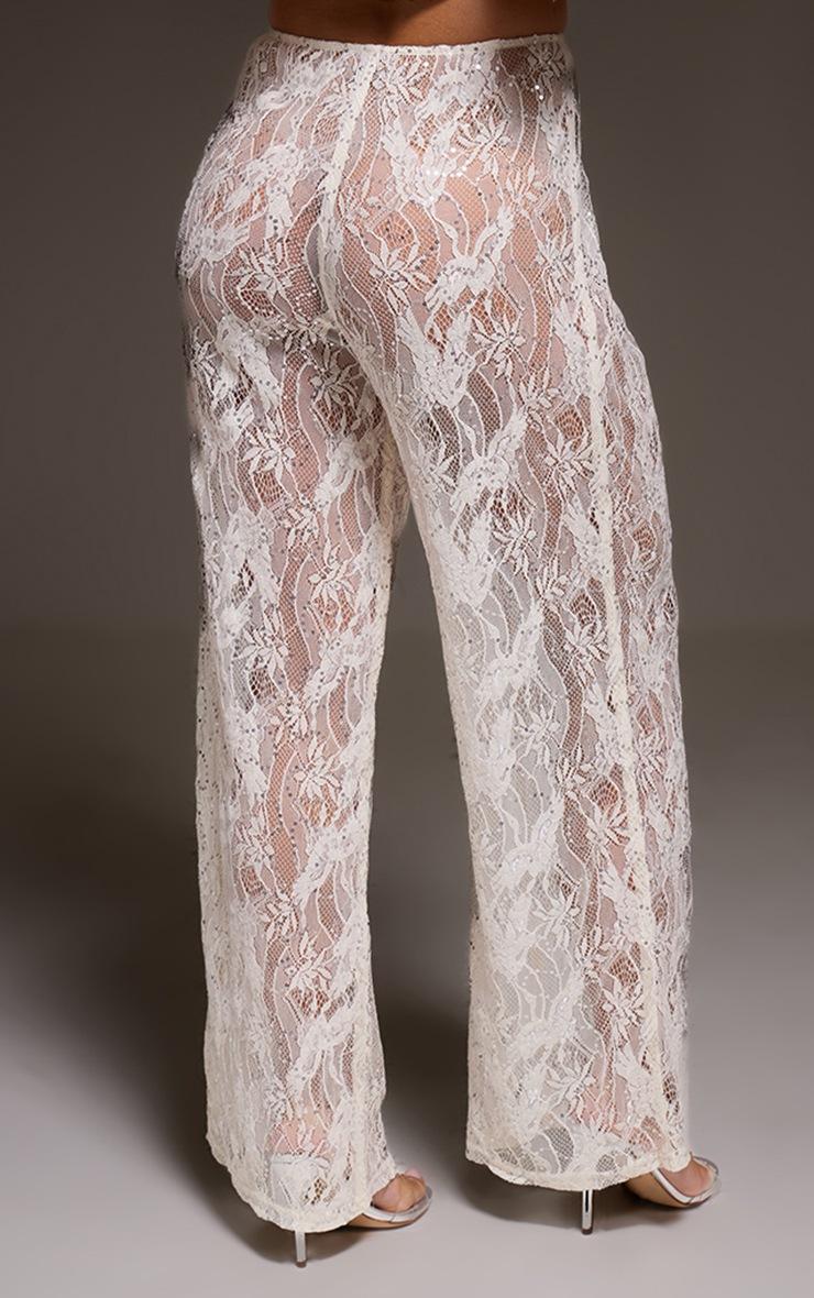 Pretty Little Thing Cream Lace Sequin Sheer Pants
