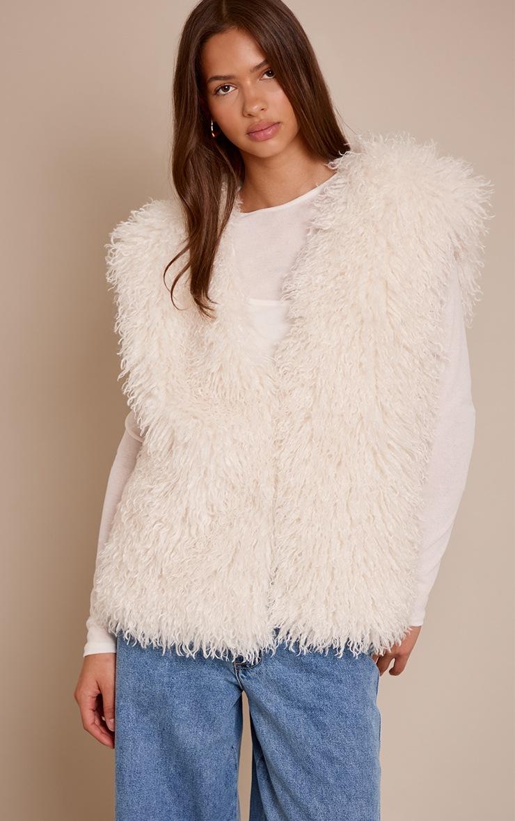 Pretty Little Thing Cream Mongolian Faux Fur Vest