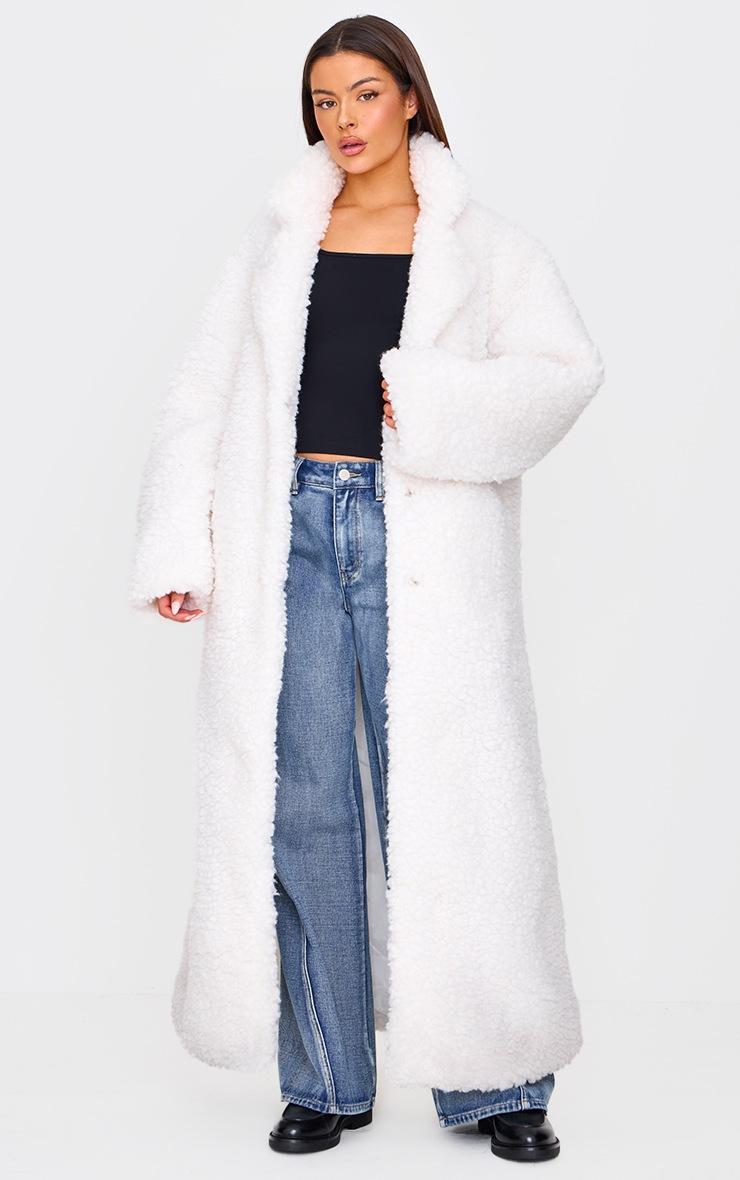 Pretty Little Thing Cream Plush Borg Maxi Coat