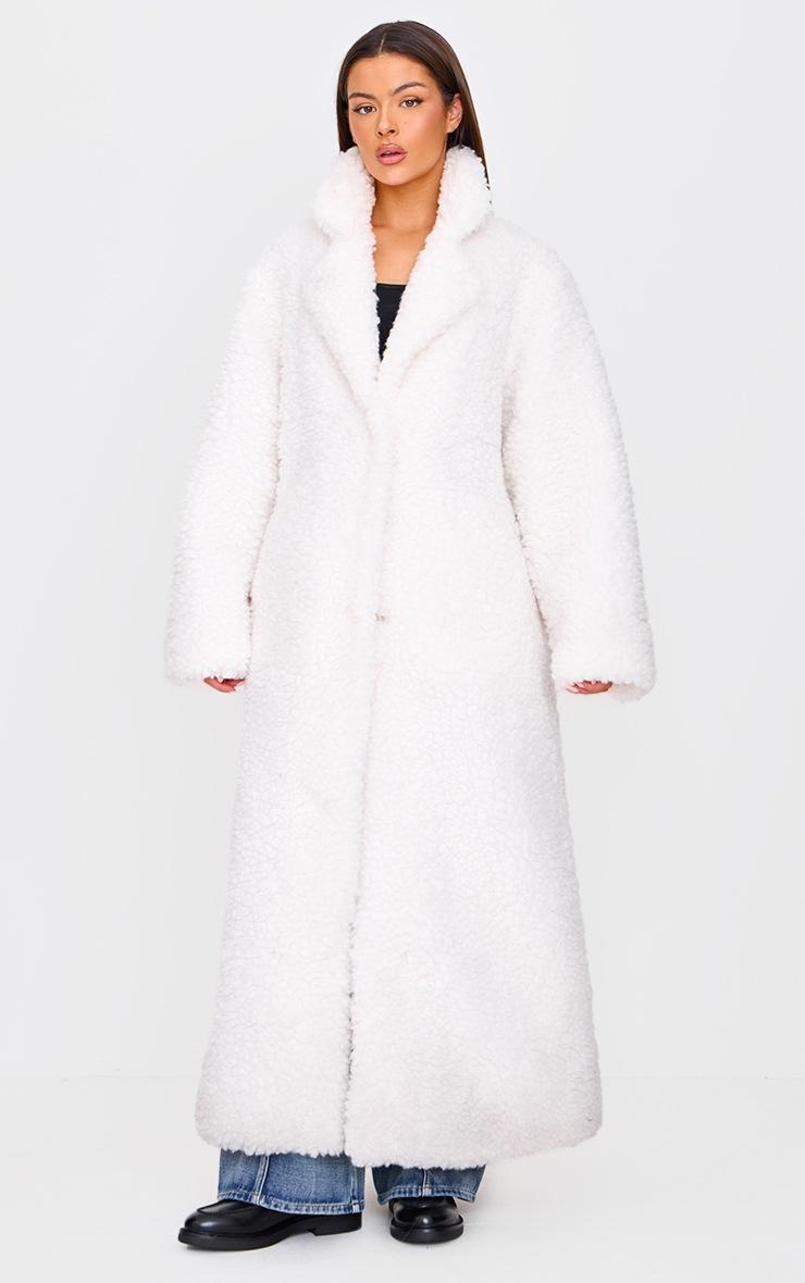 Pretty Little Thing Cream Plush Borg Maxi Coat