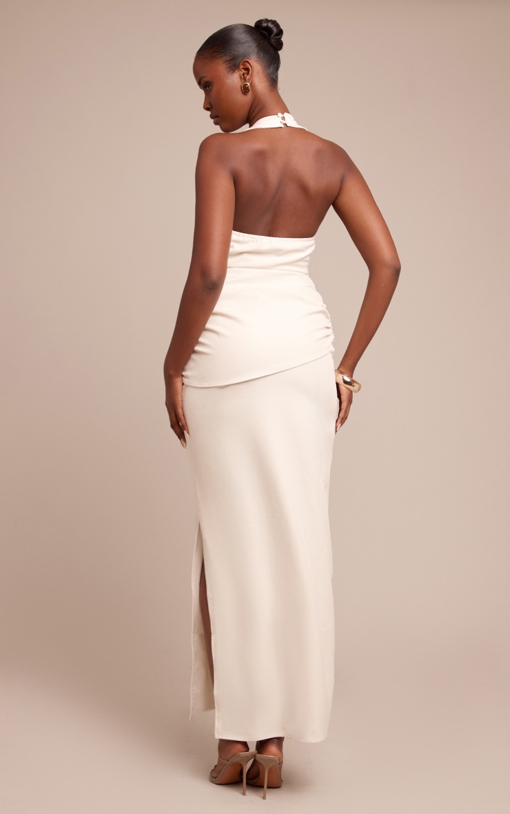 Pretty Little Thing Cream Racer Ruched Maxi Dress