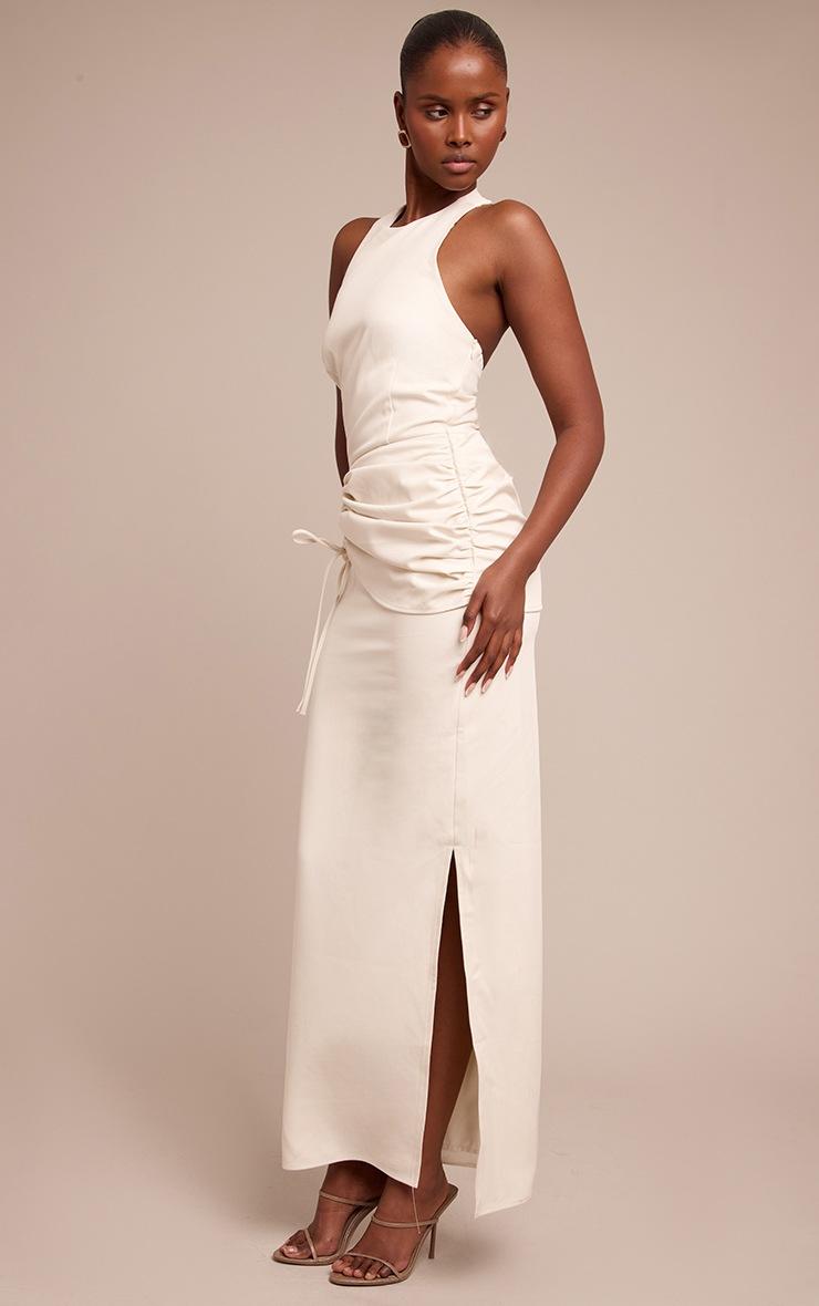 Pretty Little Thing Cream Racer Ruched Maxi Dress