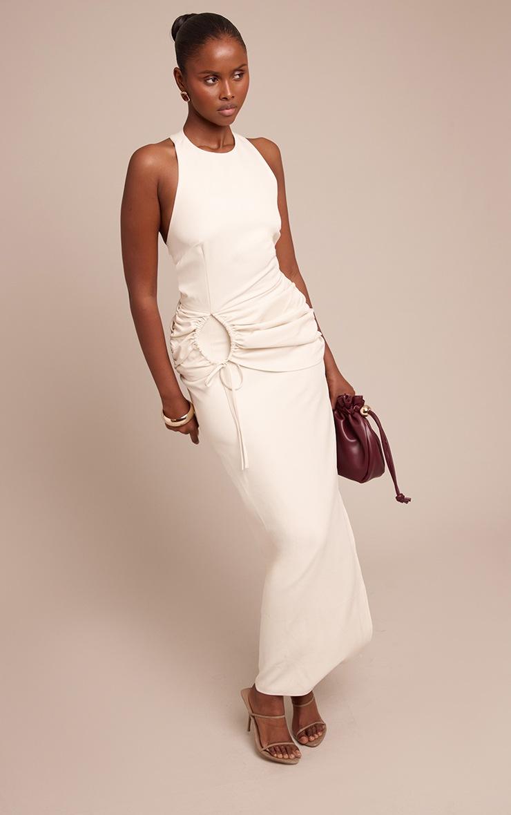 Pretty Little Thing Cream Racer Ruched Maxi Dress