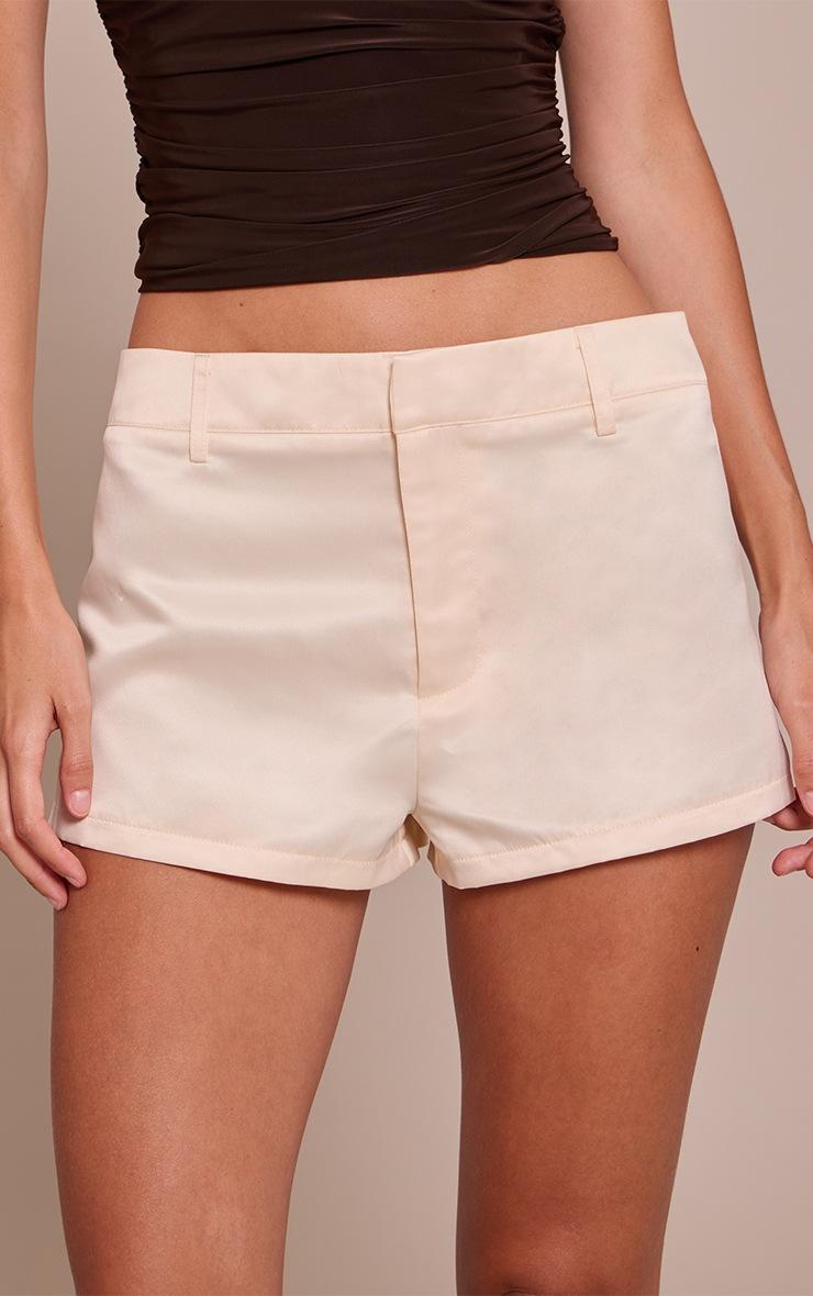 Pretty Little Thing Cream Satin Mid Rise Hot Pants