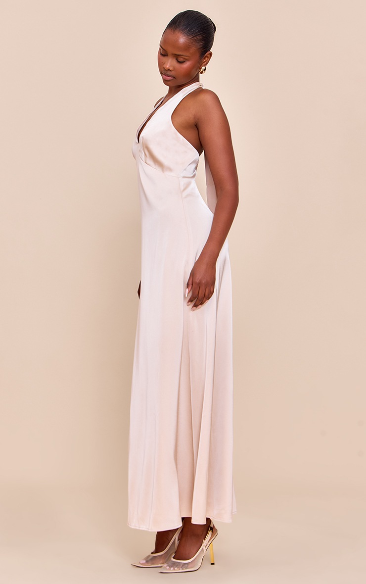 Pretty Little Thing Cream Satin V Neck Maxi Dress