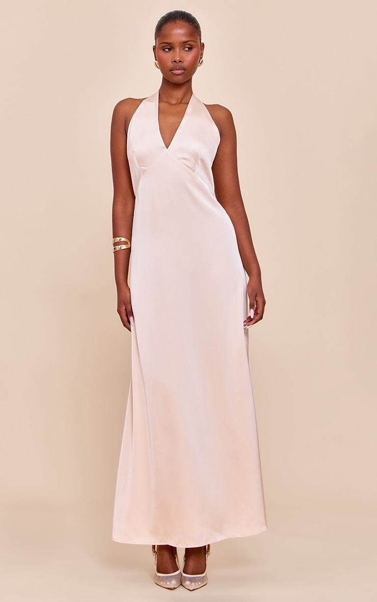 Pretty Little Thing Cream Satin V Neck Maxi Dress