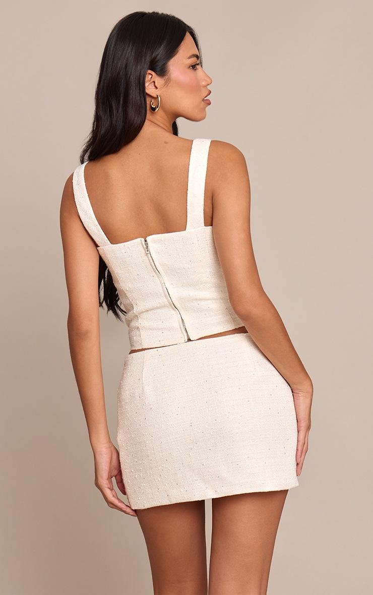 Pretty Little Thing Cream Sequin Boucle Corset