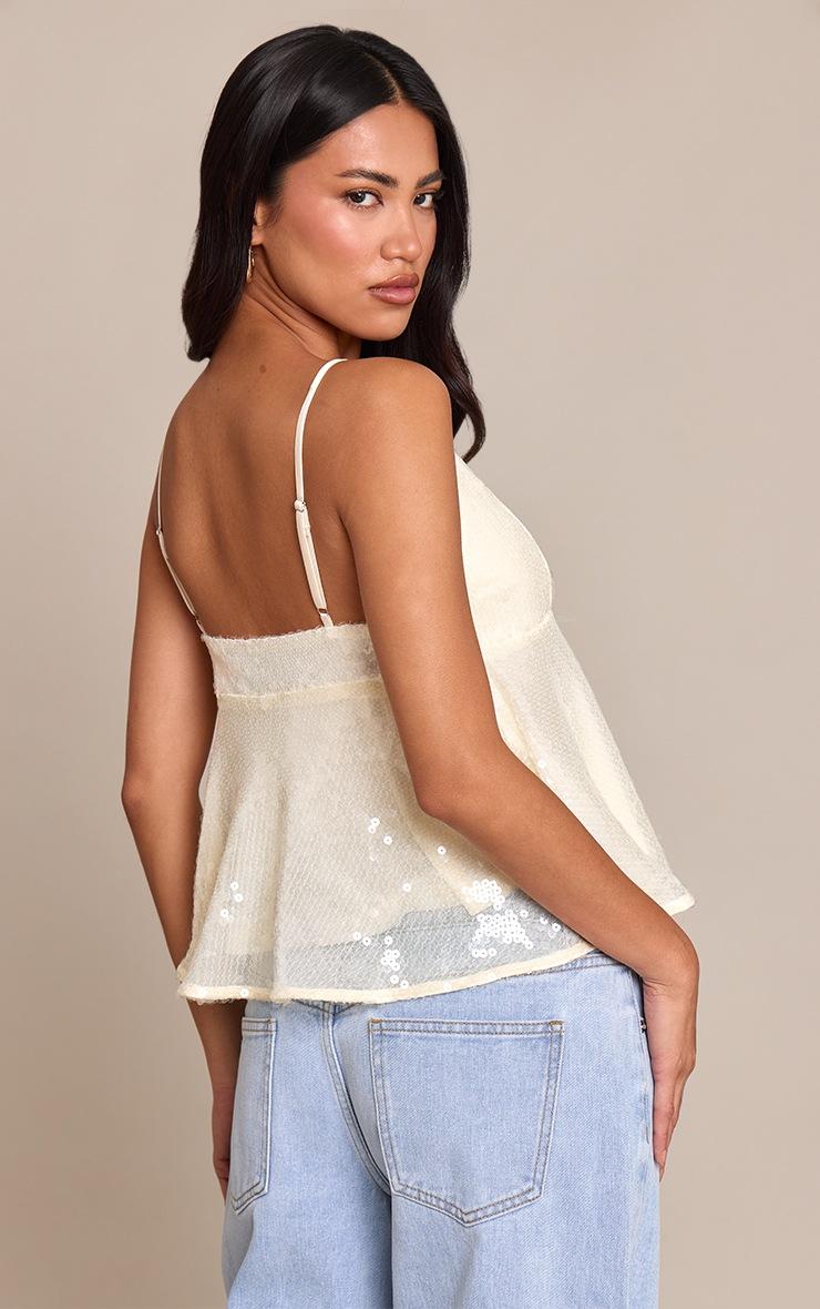 Pretty Little Thing Cream Sequin Floaty Cami Top