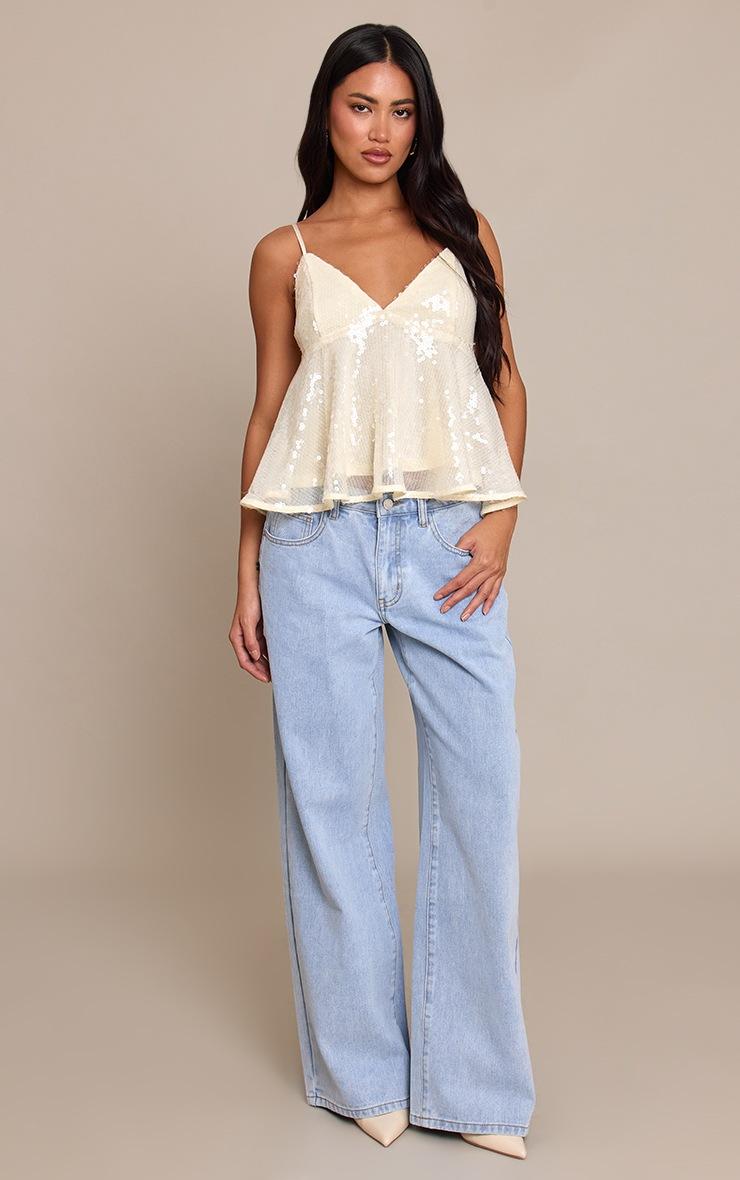 Pretty Little Thing Cream Sequin Floaty Cami Top
