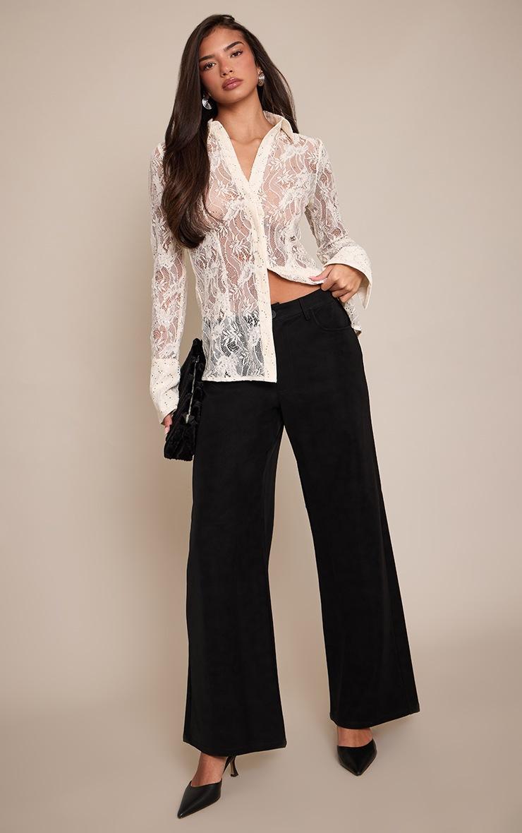 Pretty Little Thing Cream Sequin Lace Fitted Shirt