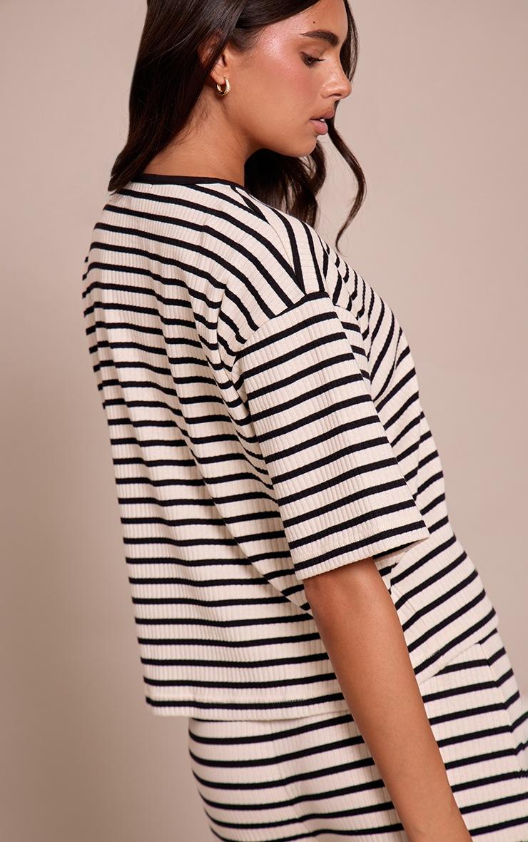 Pretty Little Thing Cream Stripe Rib Button Up Top