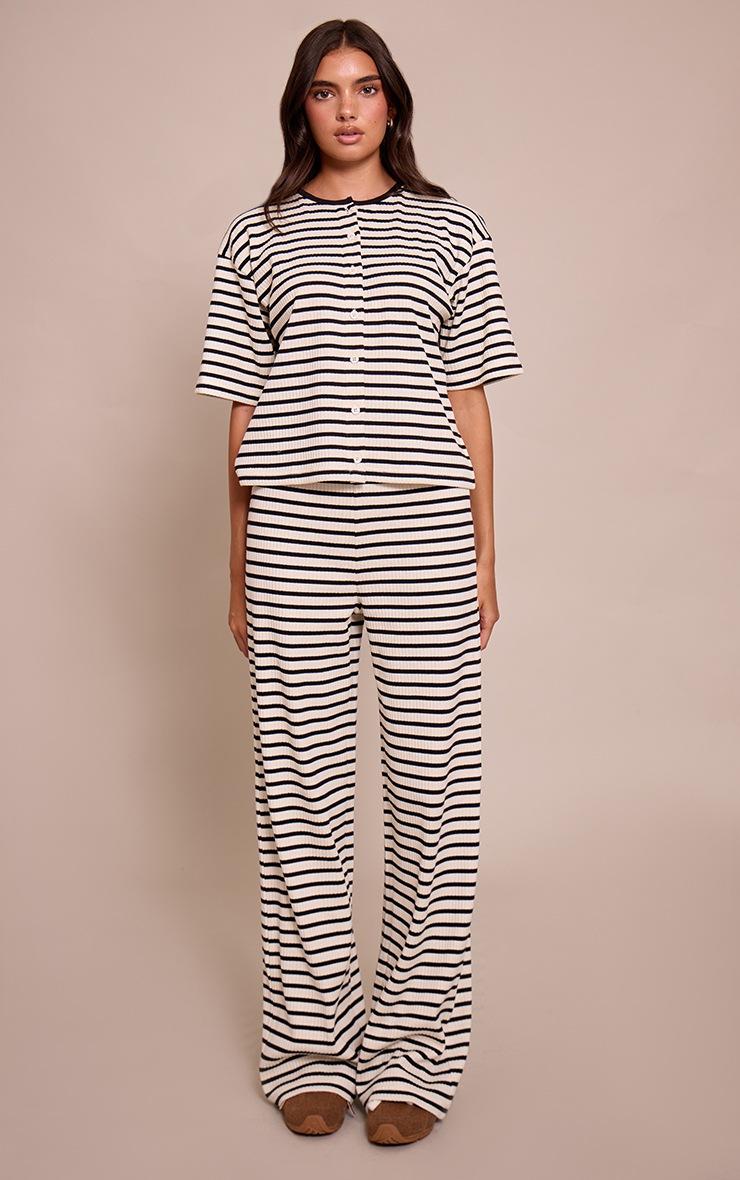 Pretty Little Thing Cream Stripe Rib Button Up Top