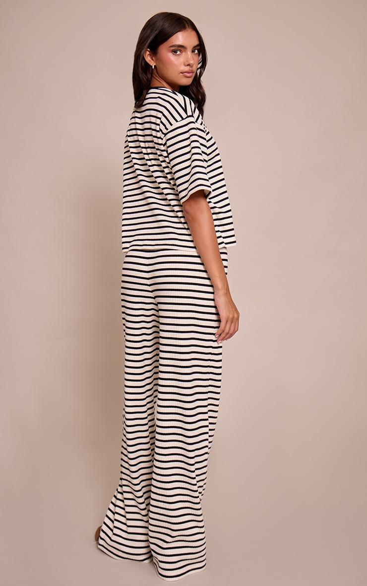 Pretty Little Thing Cream Stripe Rib Wide Leg Pant