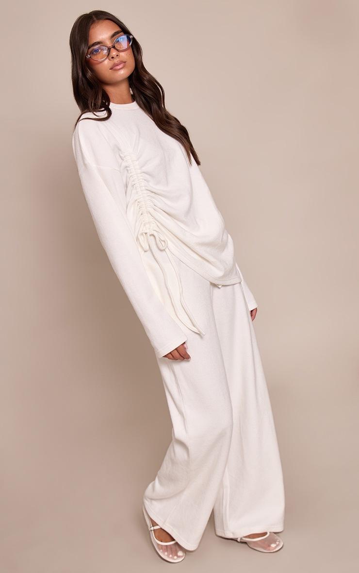 Pretty Little Thing Cream Super Soft Wide leg Pant