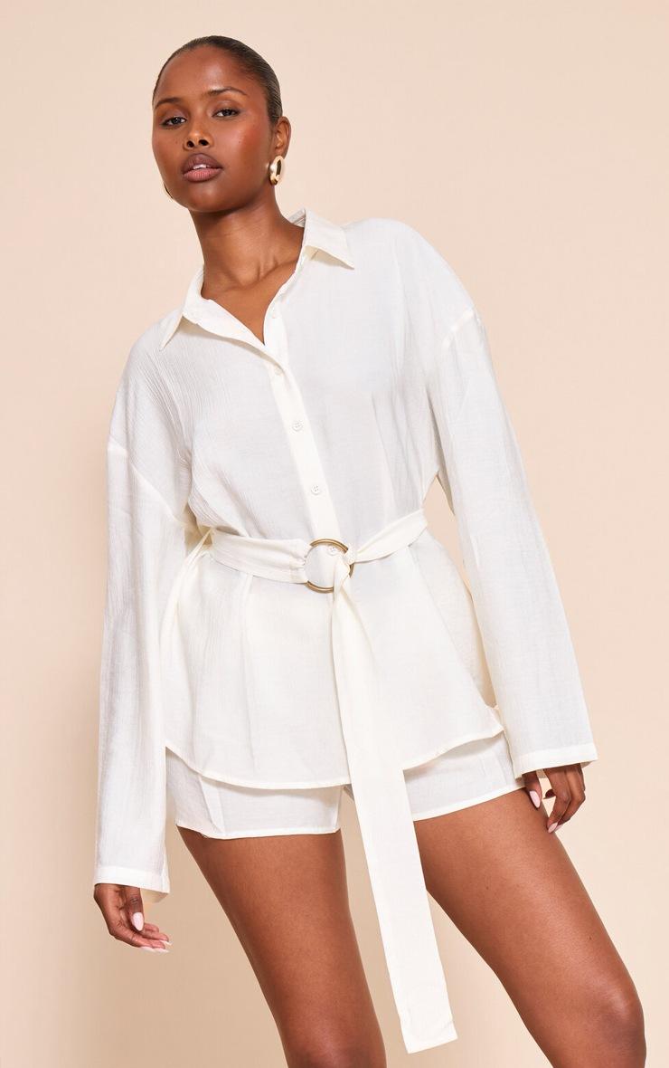 Pretty Little Thing Cream Textured Floaty Shorts