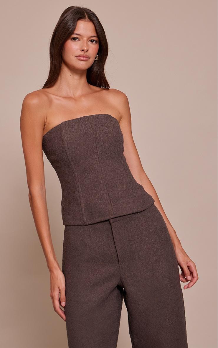 Pretty Little Thing Dark Brown Boucle Boned Corset