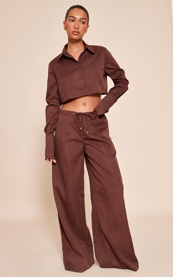 Pretty Little Thing Dark Brown Cropped Shirt