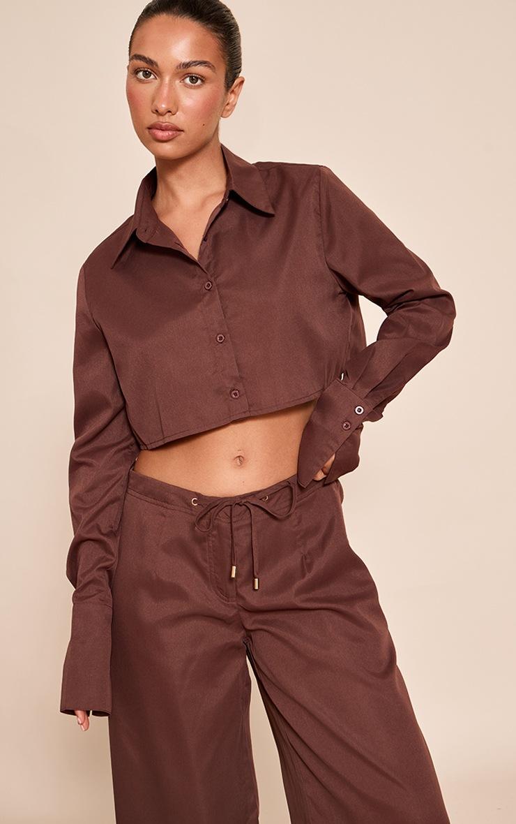 Pretty Little Thing Dark Brown Cropped Shirt