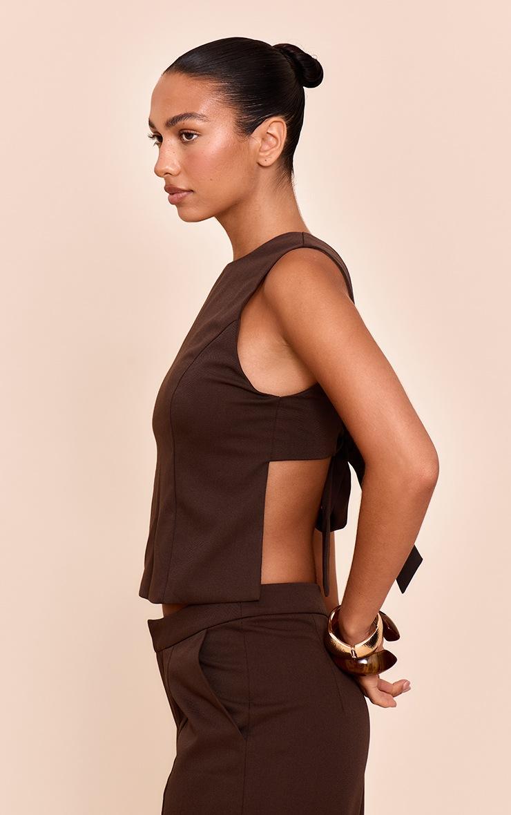 Pretty Little Thing Dark Brown Woven Tie Back Top