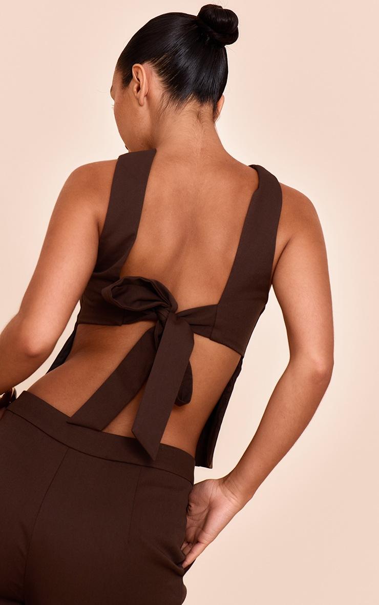 Pretty Little Thing Dark Brown Woven Tie Back Top