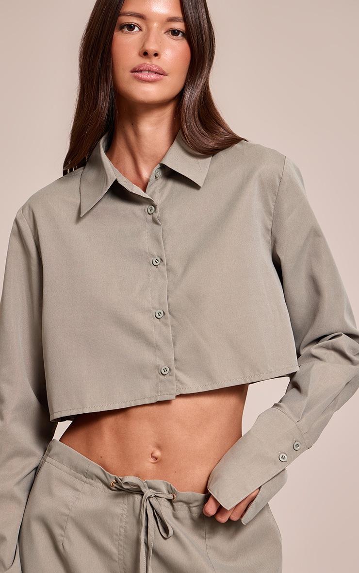 Pretty Little Thing Dark Khaki Cropped Shirt