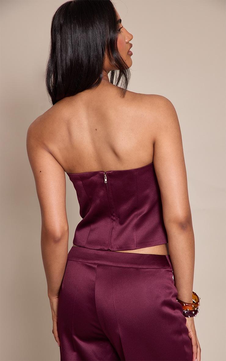 Pretty Little Thing Dark Wine Satin Bandeau Top