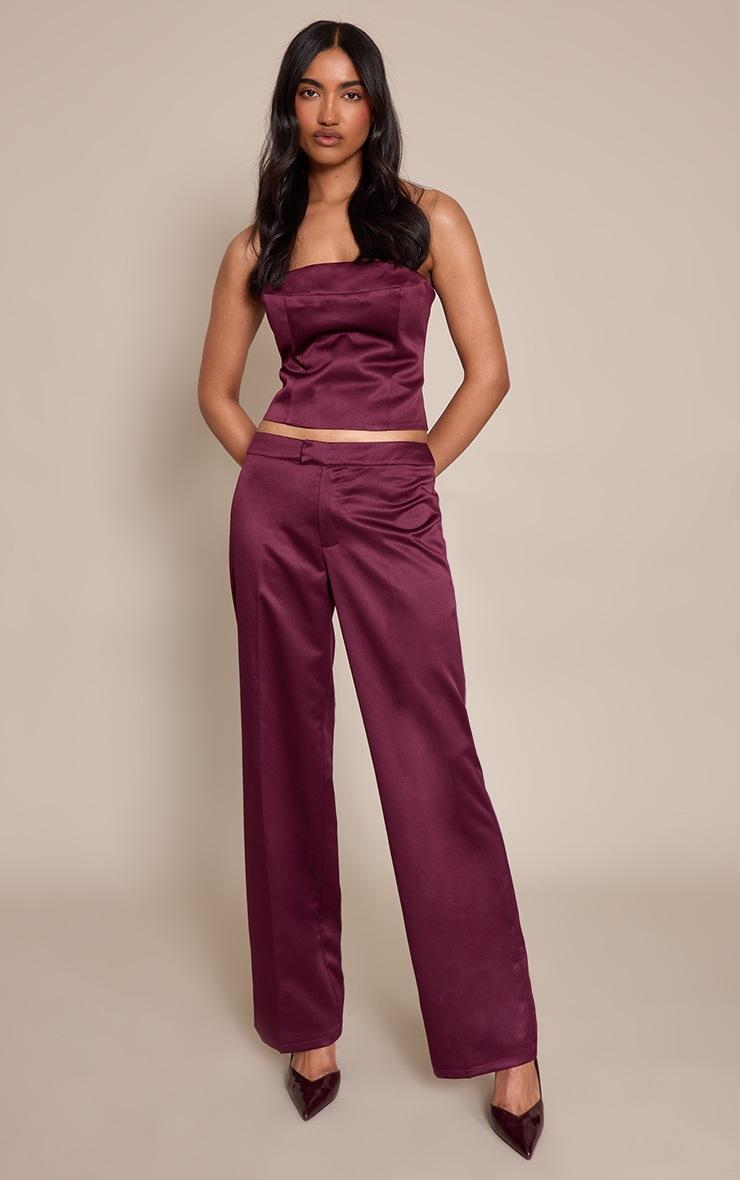 Pretty Little Thing Dark Wine Satin Bandeau Top