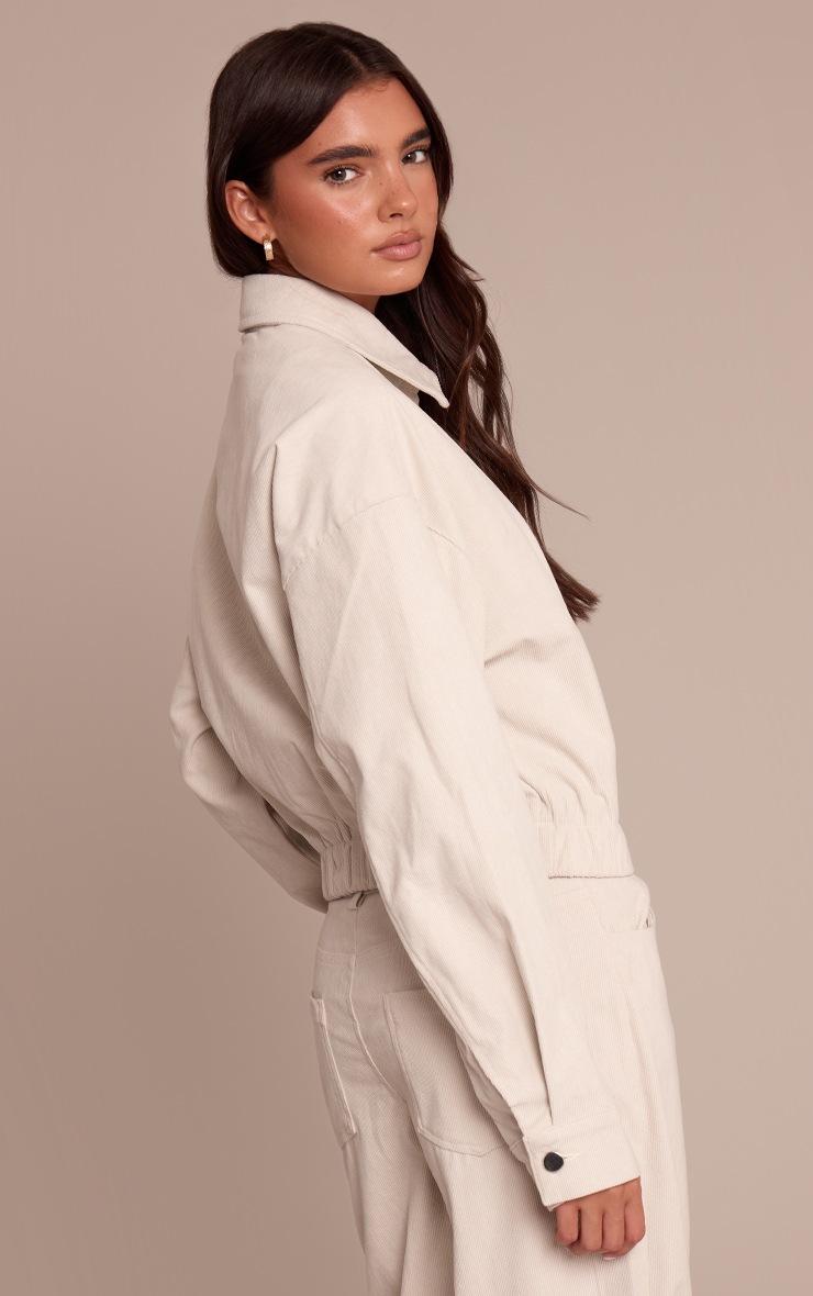 Pretty Little Thing Ecru Cord Cropped Zip Jacket