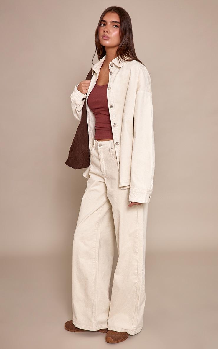 Pretty Little Thing Ecru Cord Wide Leg Jeans