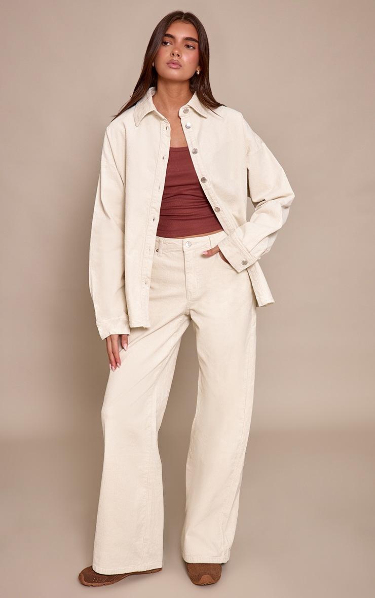 Pretty Little Thing Ecru Cord Wide Leg Jeans