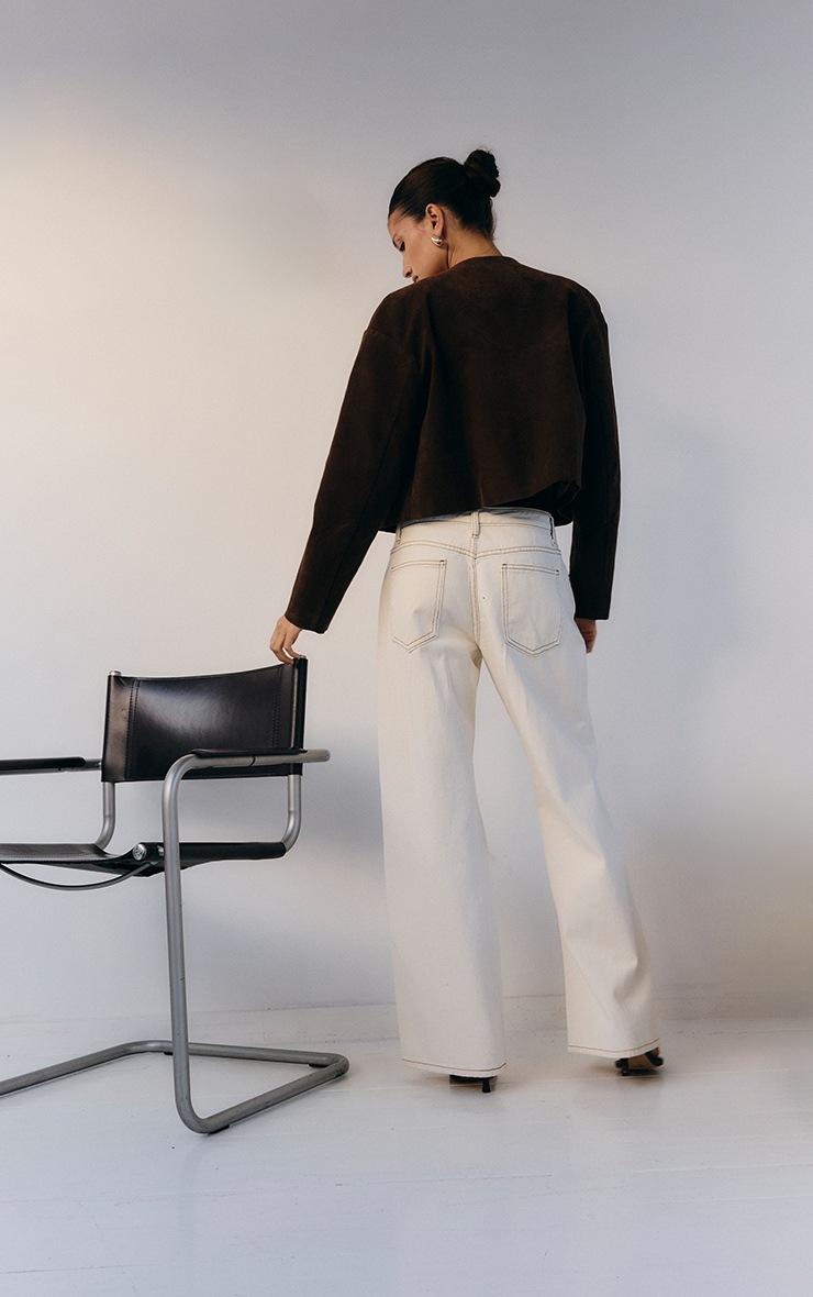 Pretty Little Thing Ecru Low Rise Wide Leg Jeans