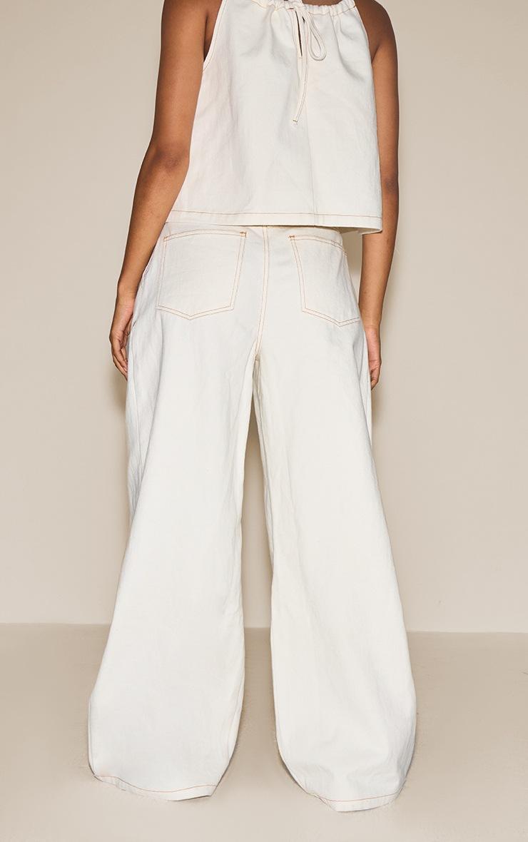 Pretty Little Thing Ecru Pleated Wide Leg Jeans