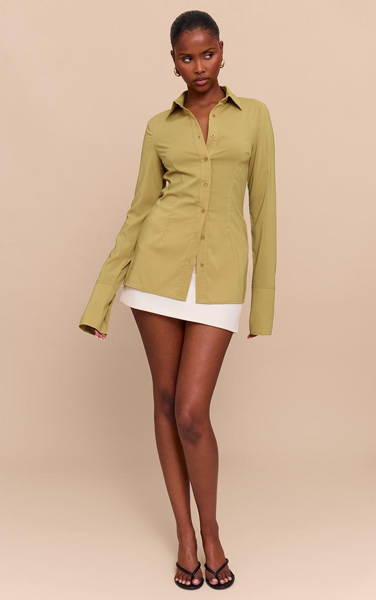 Pretty Little Thing Green Chiffon Fitted Shirt