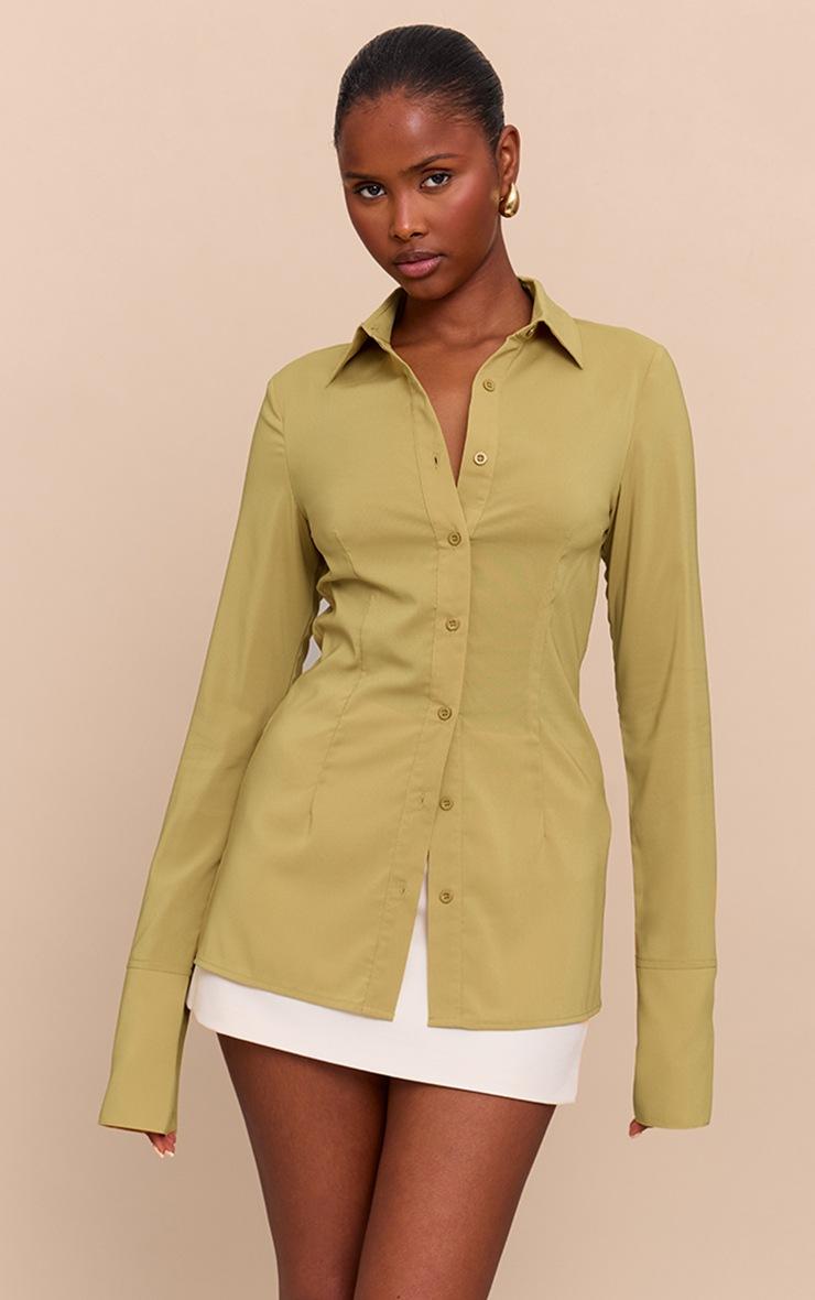 Pretty Little Thing Green Chiffon Fitted Shirt