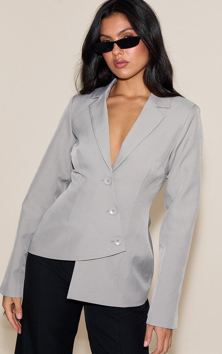 Pretty Little Thing Grey Asymmetric Button Blazer