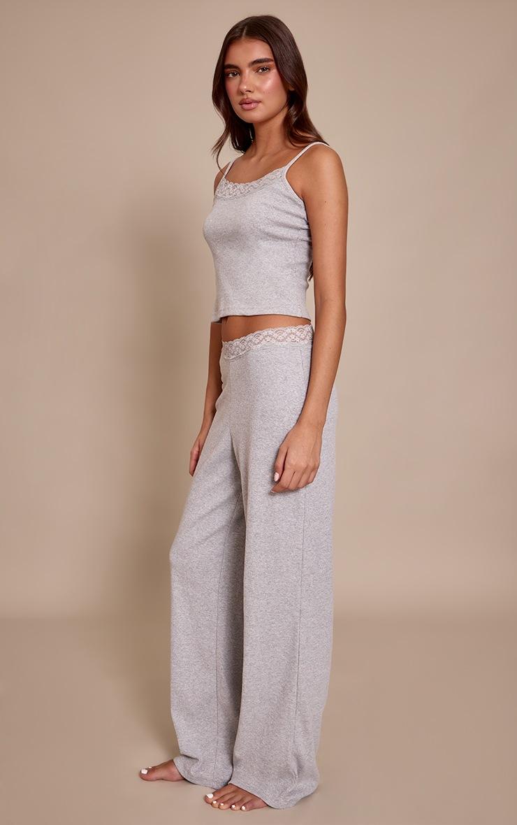 Pretty Little Thing Grey Lace Trim Wide Leg Pant
