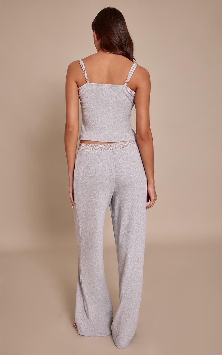 Pretty Little Thing Grey Lace Trim Wide Leg Pant