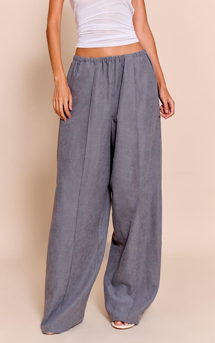 Pretty Little Thing Grey Peachskin Wide Leg Pants