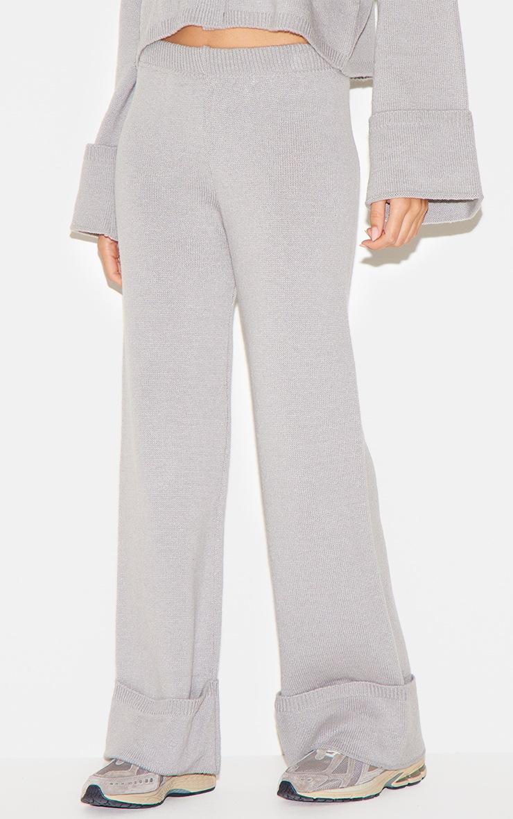 Pretty Little Thing Grey Turn Up Hem Knit Pants