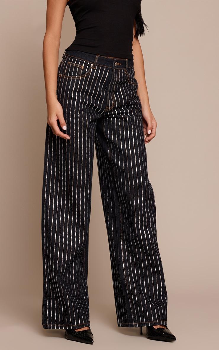 Pretty Little Thing Indigo Diamante Striped Jeans