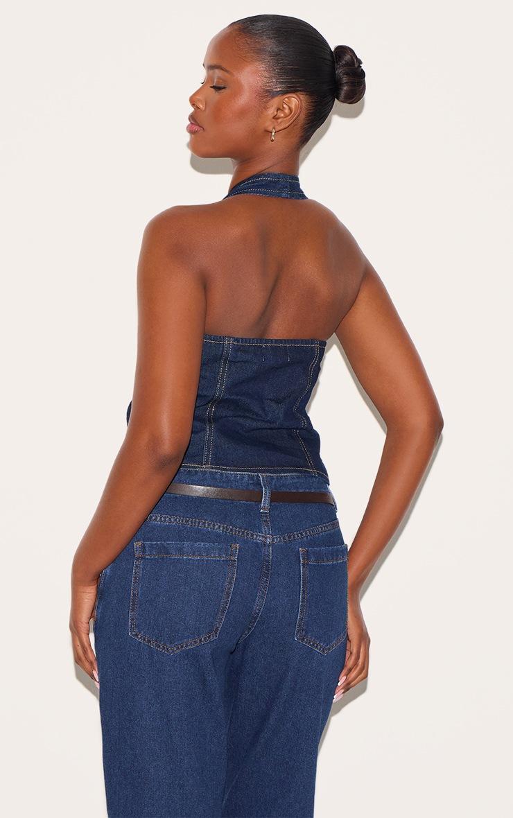 Pretty Little Thing Indigo Halterneck Denim Vest