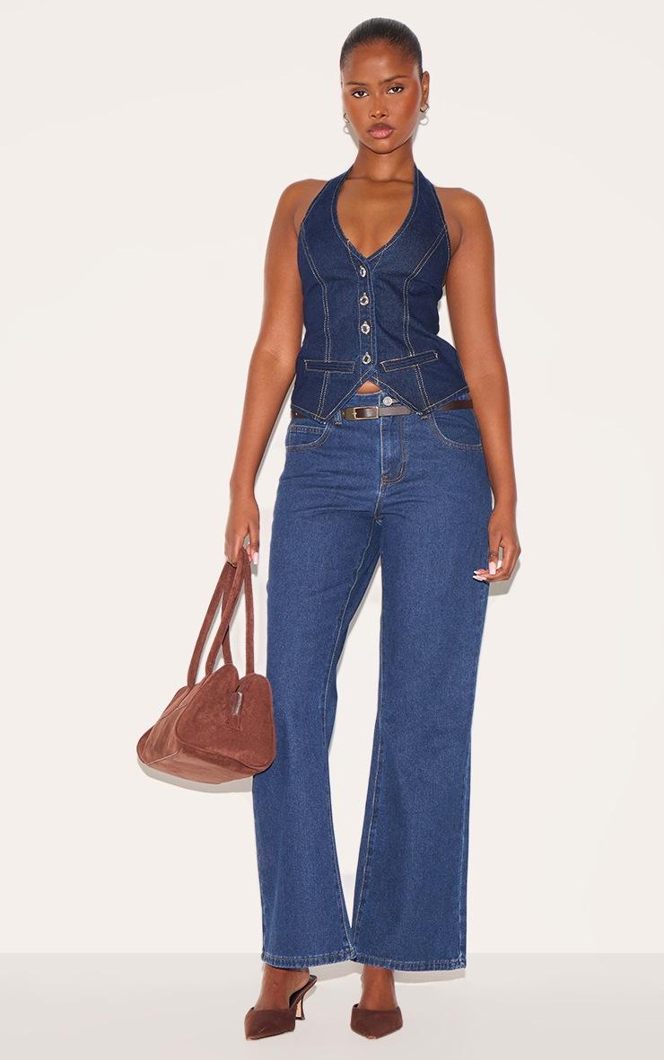 Pretty Little Thing Indigo Halterneck Denim Vest