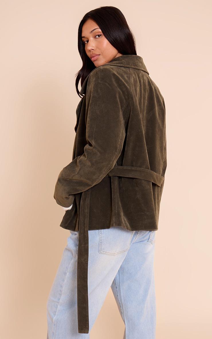Pretty Little Thing Khaki Faux Suede Belted Jacket